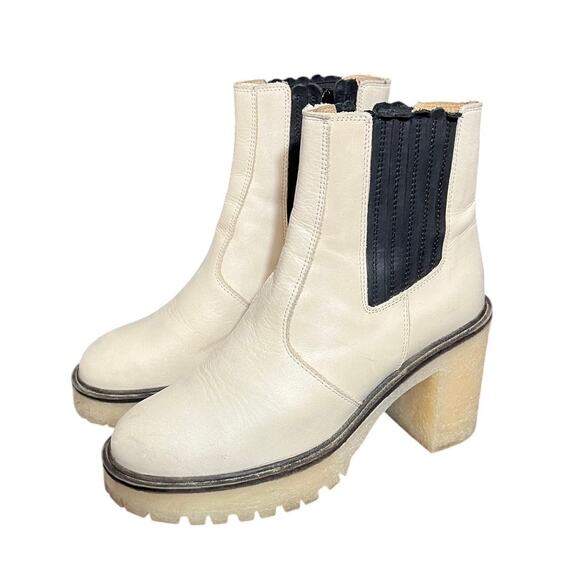 Free People Womens James Chelsea Chunky Heel Boots Leather White‎ Size 7 / 37.5 - Picture 1 of 8